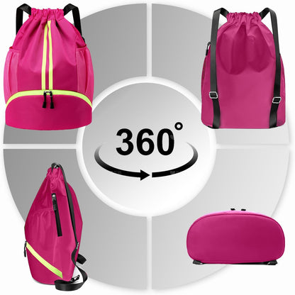 Sports Drawstring Backpack - Swim Gym Bag for Women and Men | String Bag with Shoes Compartment & Wet Proof Pocket, Adjustable Wider Shoulder Strap, For Soccer, Basketball