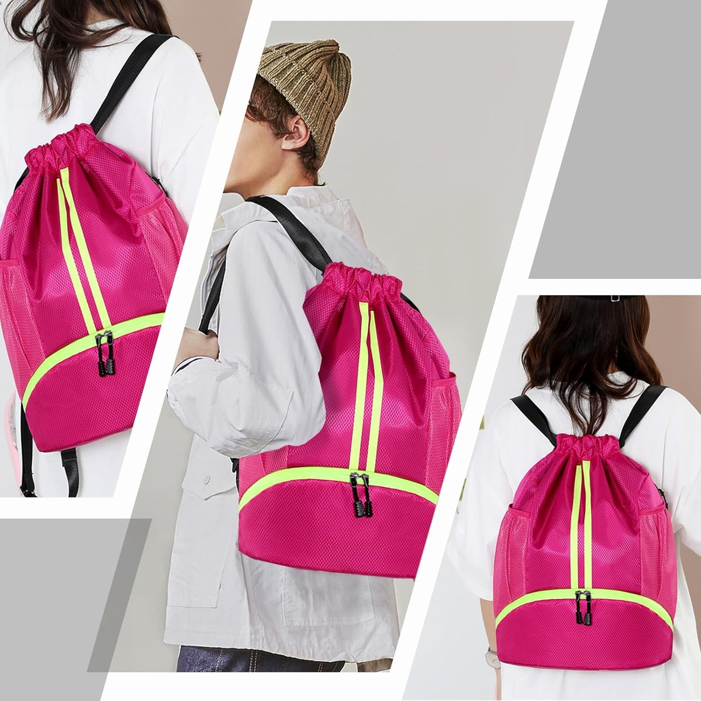 Sports Drawstring Backpack - Swim Gym Bag for Women and Men | String Bag with Shoes Compartment & Wet Proof Pocket, Adjustable Wider Shoulder Strap, For Soccer, Basketball