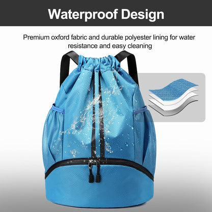Sports Drawstring Backpack - Swim Gym Bag for Women and Men | String Bag with Shoes Compartment & Wet Proof Pocket, Adjustable Wider Shoulder Strap, For Soccer, Basketball