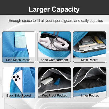 Sports Drawstring Backpack - Swim Gym Bag for Women and Men | String Bag with Shoes Compartment & Wet Proof Pocket, Adjustable Wider Shoulder Strap, For Soccer, Basketball