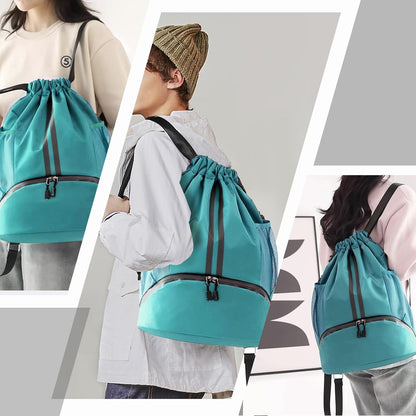 Sports Drawstring Backpack - Swim Gym Bag for Women and Men | String Bag with Shoes Compartment & Wet Proof Pocket, Adjustable Wider Shoulder Strap, For Soccer, Basketball