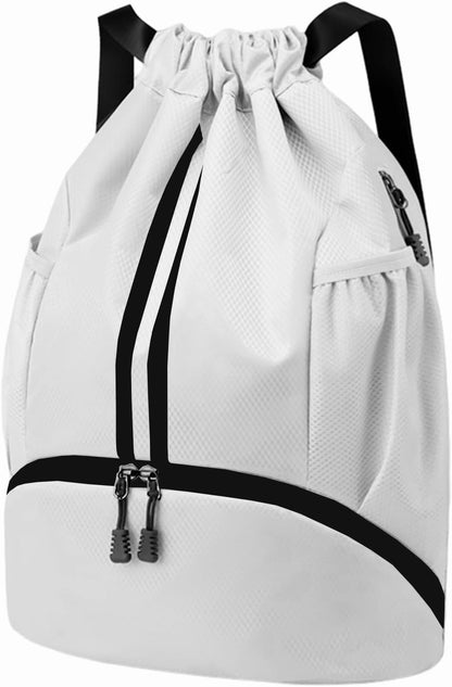 Sports Drawstring Backpack - Swim Gym Bag for Women and Men | String Bag with Shoes Compartment & Wet Proof Pocket, Adjustable Wider Shoulder Strap, For Soccer, Basketball