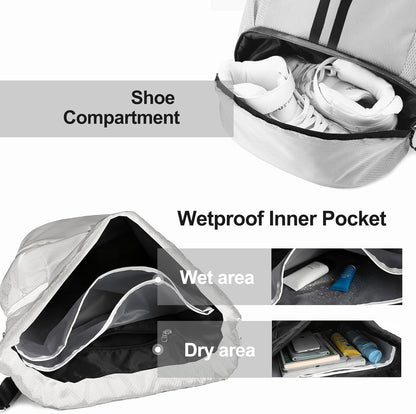 Sports Drawstring Backpack - Swim Gym Bag for Women and Men | String Bag with Shoes Compartment & Wet Proof Pocket, Adjustable Wider Shoulder Strap, For Soccer, Basketball