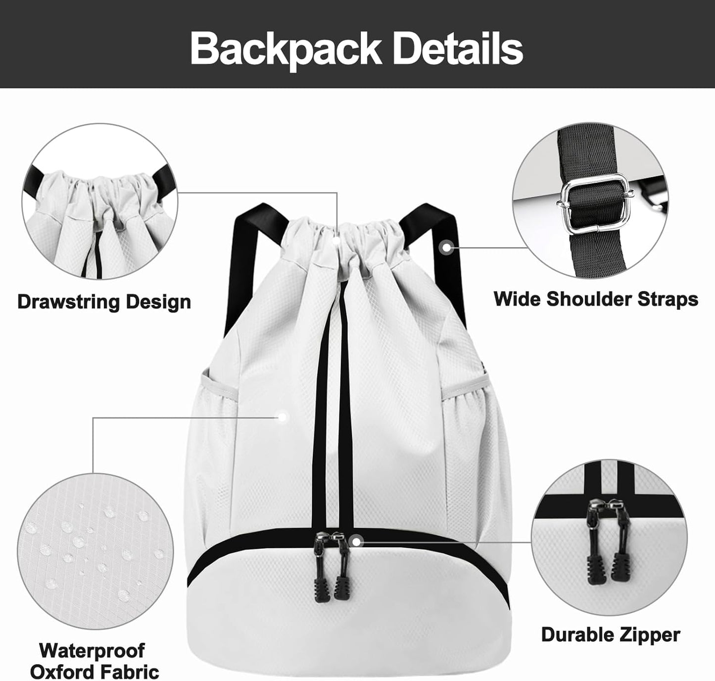 Sports Drawstring Backpack - Swim Gym Bag for Women and Men | String Bag with Shoes Compartment & Wet Proof Pocket, Adjustable Wider Shoulder Strap, For Soccer, Basketball