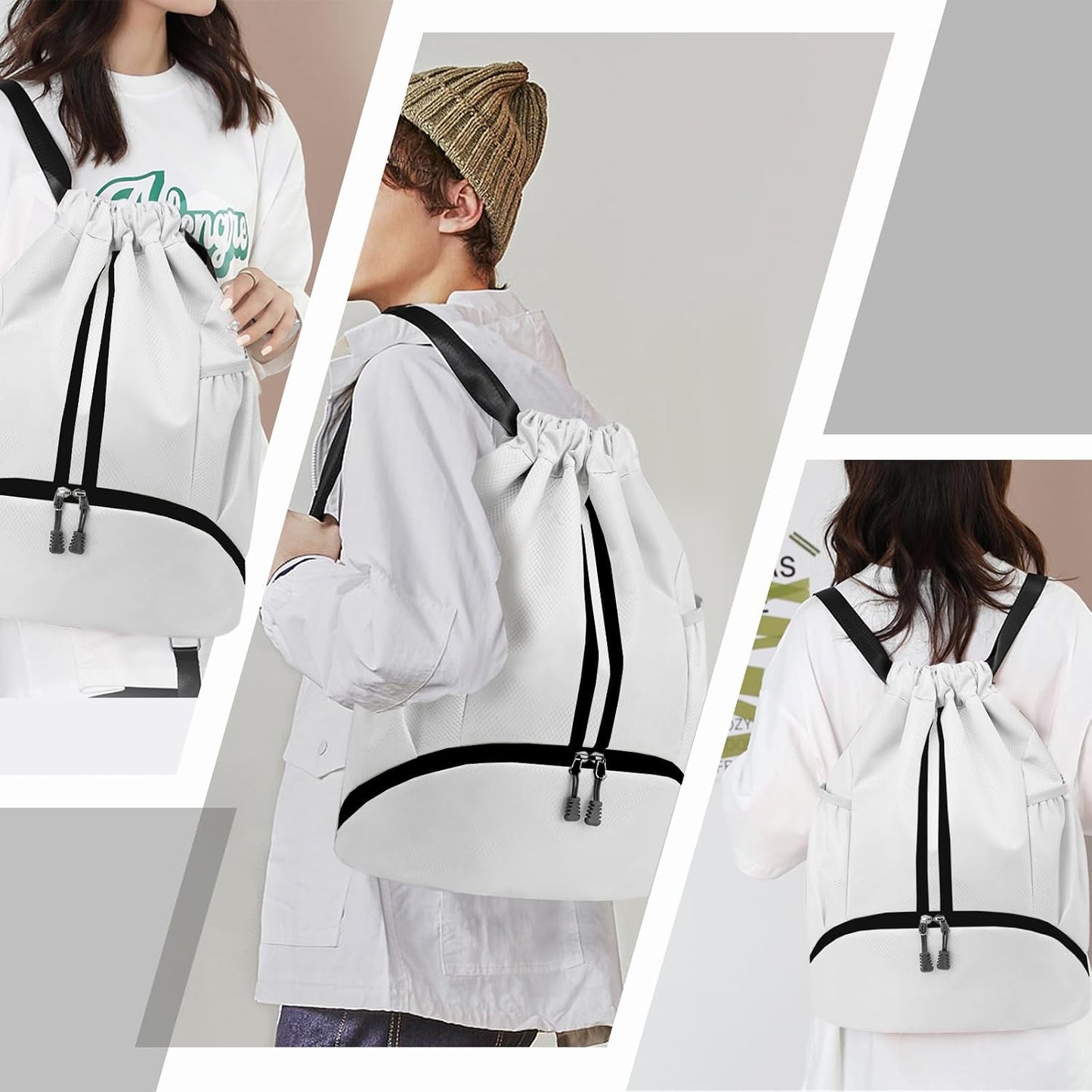Sports Drawstring Backpack - Swim Gym Bag for Women and Men | String Bag with Shoes Compartment & Wet Proof Pocket, Adjustable Wider Shoulder Strap, For Soccer, Basketball