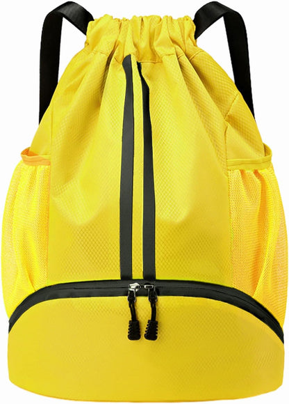 Sports Drawstring Backpack - Swim Gym Bag for Women and Men | String Bag with Shoes Compartment & Wet Proof Pocket, Adjustable Wider Shoulder Strap, For Soccer, Basketball