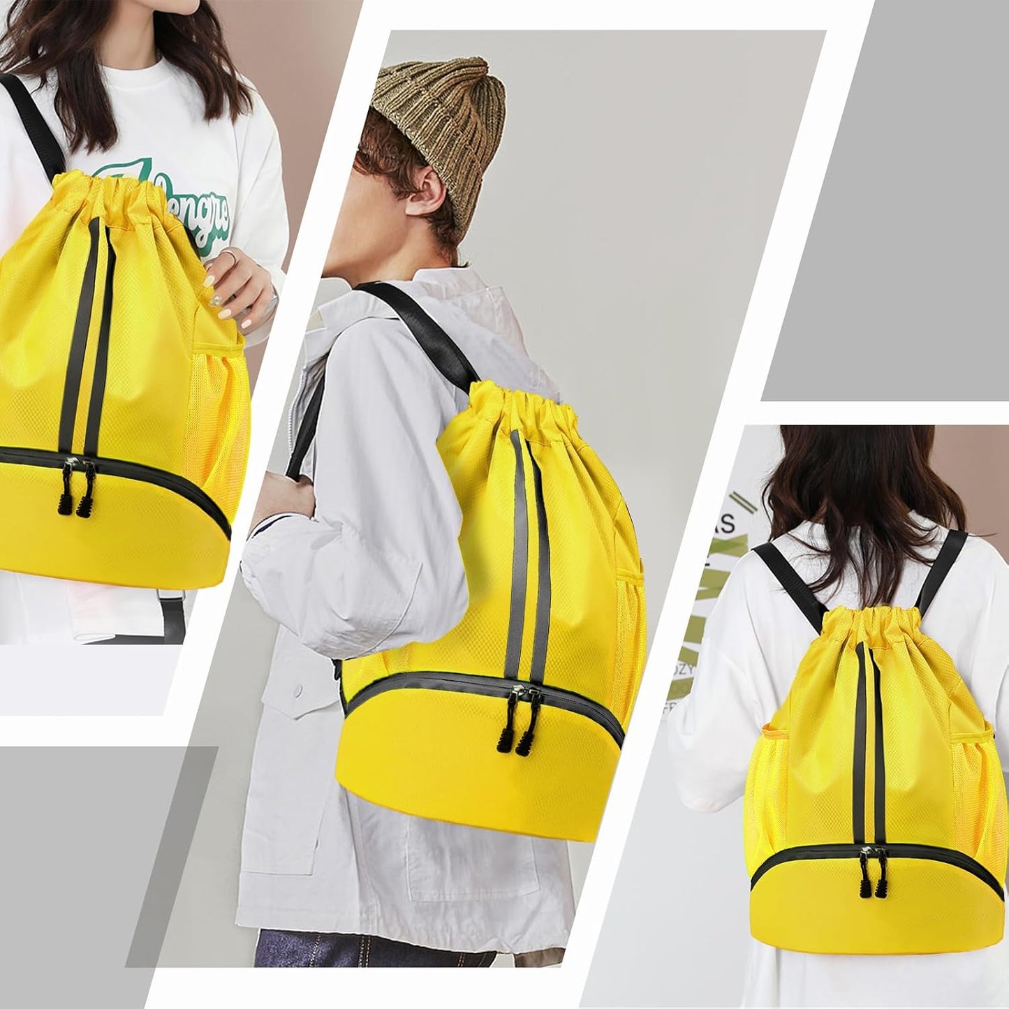 Sports Drawstring Backpack - Swim Gym Bag for Women and Men | String Bag with Shoes Compartment & Wet Proof Pocket, Adjustable Wider Shoulder Strap, For Soccer, Basketball