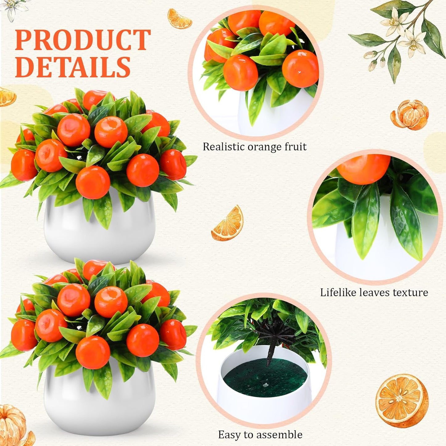2 Pack Artificial Peach Potted Plants 21.65 Inches Fake Peach Tree Simulation Realistic Fruit Plant with Pot Faux Tree Indoor Decoration for Home Office Living Room Table Desk