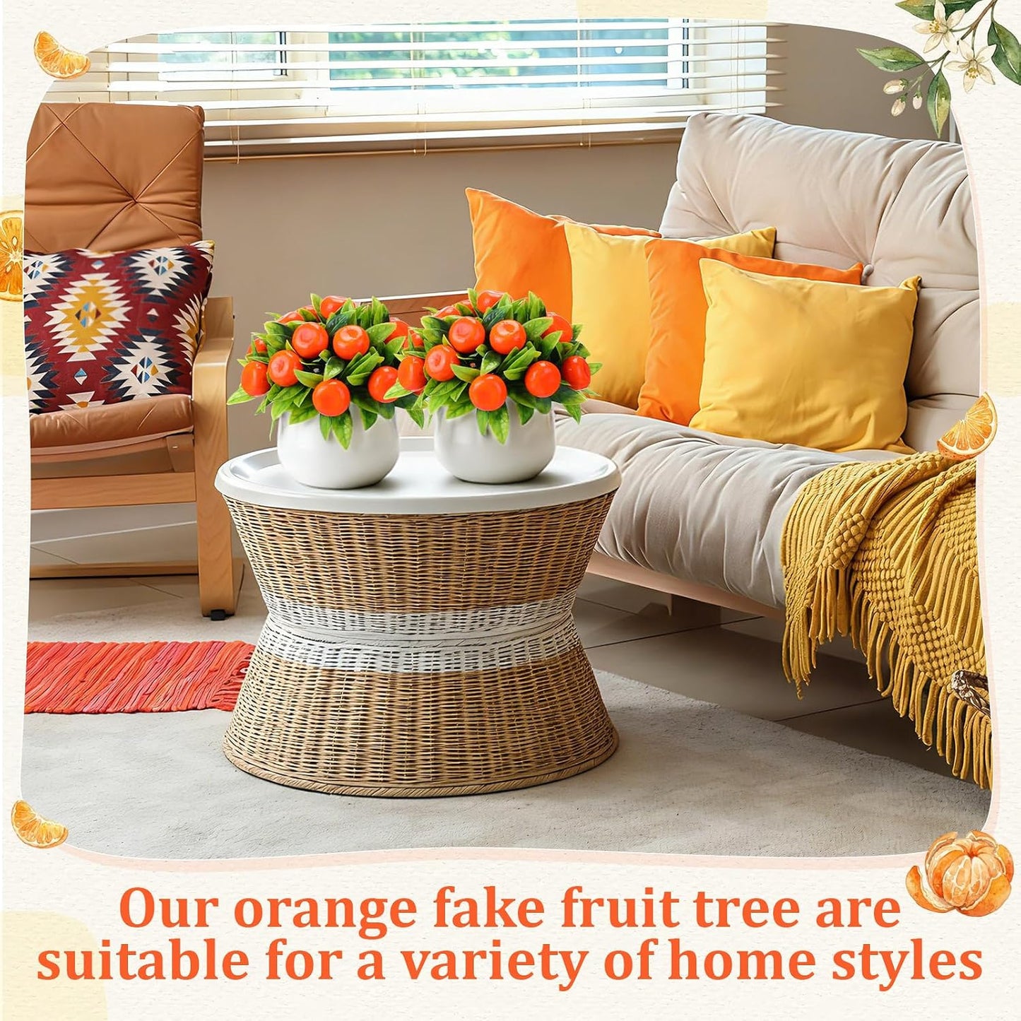 2 Pack Artificial Peach Potted Plants 21.65 Inches Fake Peach Tree Simulation Realistic Fruit Plant with Pot Faux Tree Indoor Decoration for Home Office Living Room Table Desk