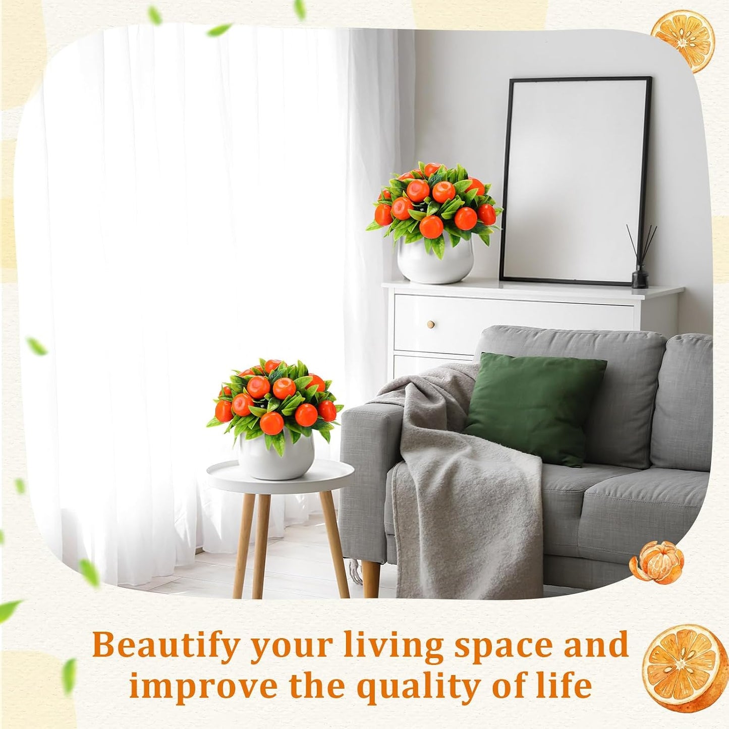 2 Pack Artificial Peach Potted Plants 21.65 Inches Fake Peach Tree Simulation Realistic Fruit Plant with Pot Faux Tree Indoor Decoration for Home Office Living Room Table Desk
