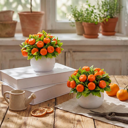 2 Pack Artificial Peach Potted Plants 21.65 Inches Fake Peach Tree Simulation Realistic Fruit Plant with Pot Faux Tree Indoor Decoration for Home Office Living Room Table Desk