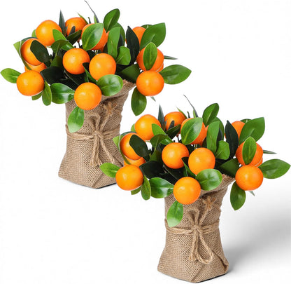 2 Pack Artificial Peach Potted Plants 21.65 Inches Fake Peach Tree Simulation Realistic Fruit Plant with Pot Faux Tree Indoor Decoration for Home Office Living Room Table Desk