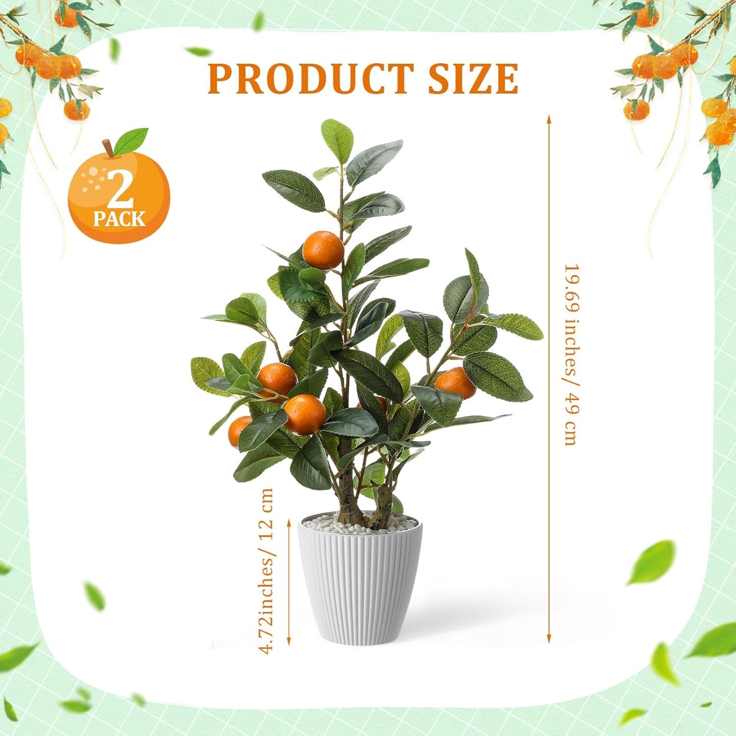 2 Pack Artificial Peach Potted Plants 21.65 Inches Fake Peach Tree Simulation Realistic Fruit Plant with Pot Faux Tree Indoor Decoration for Home Office Living Room Table Desk