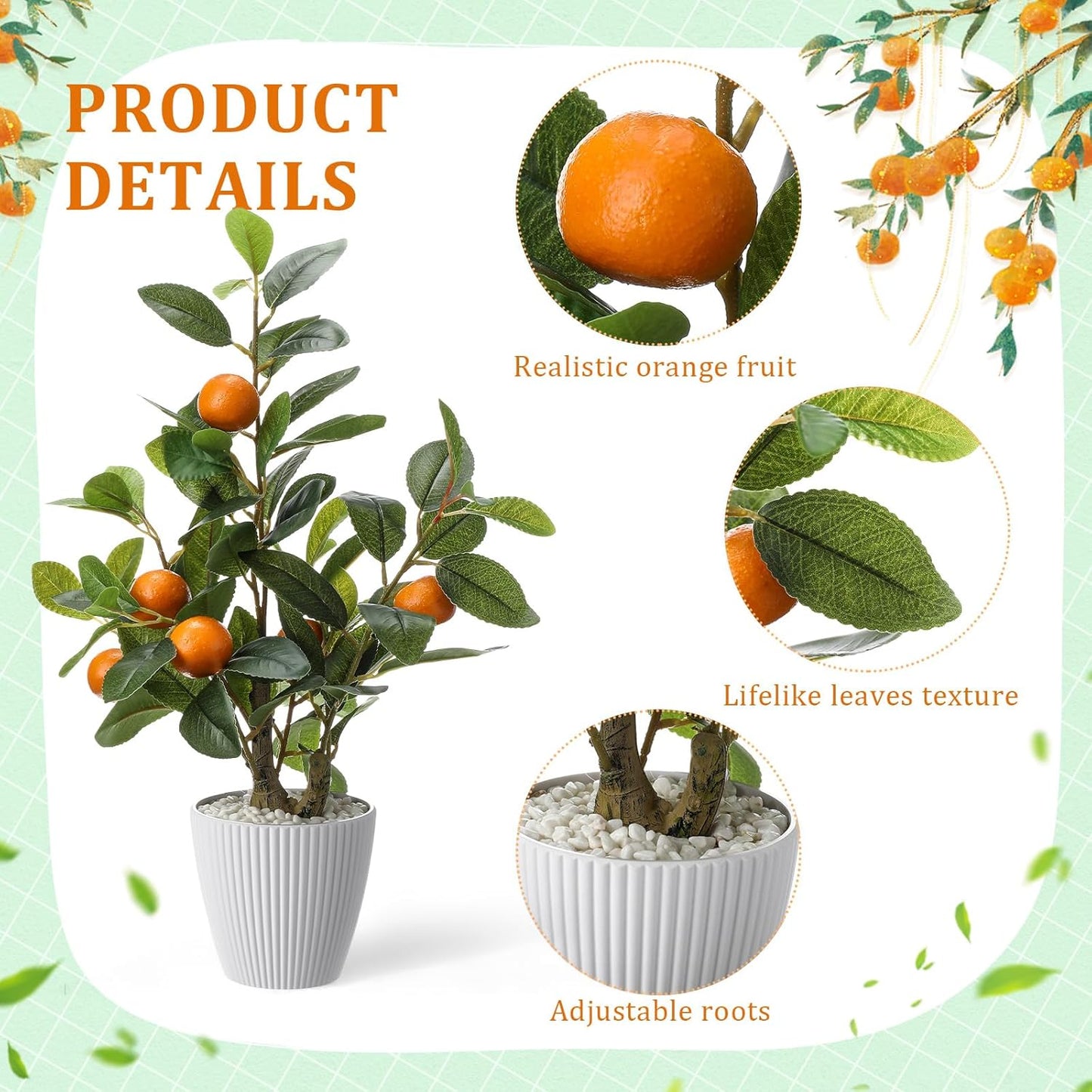 2 Pack Artificial Peach Potted Plants 21.65 Inches Fake Peach Tree Simulation Realistic Fruit Plant with Pot Faux Tree Indoor Decoration for Home Office Living Room Table Desk