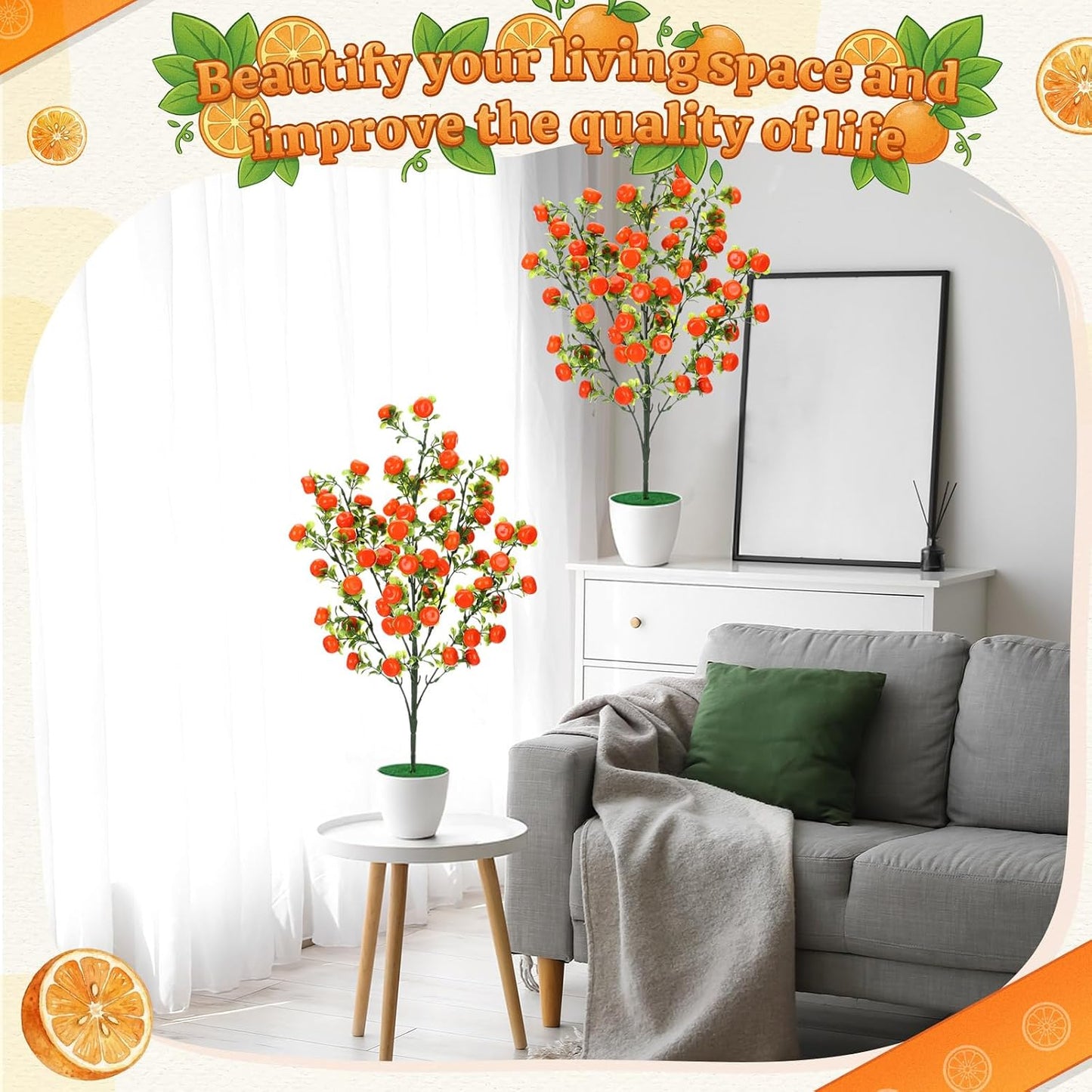 2 Pack Artificial Peach Potted Plants 21.65 Inches Fake Peach Tree Simulation Realistic Fruit Plant with Pot Faux Tree Indoor Decoration for Home Office Living Room Table Desk