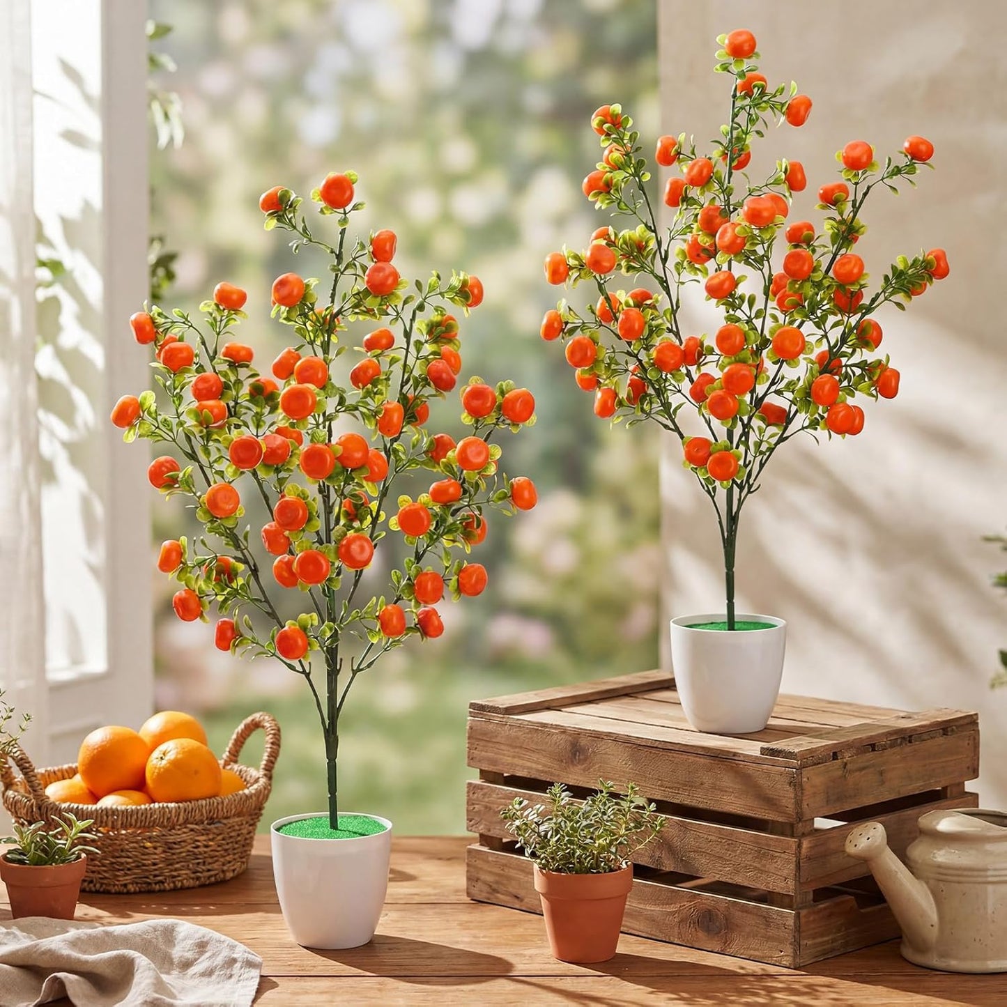 2 Pack Artificial Peach Potted Plants 21.65 Inches Fake Peach Tree Simulation Realistic Fruit Plant with Pot Faux Tree Indoor Decoration for Home Office Living Room Table Desk