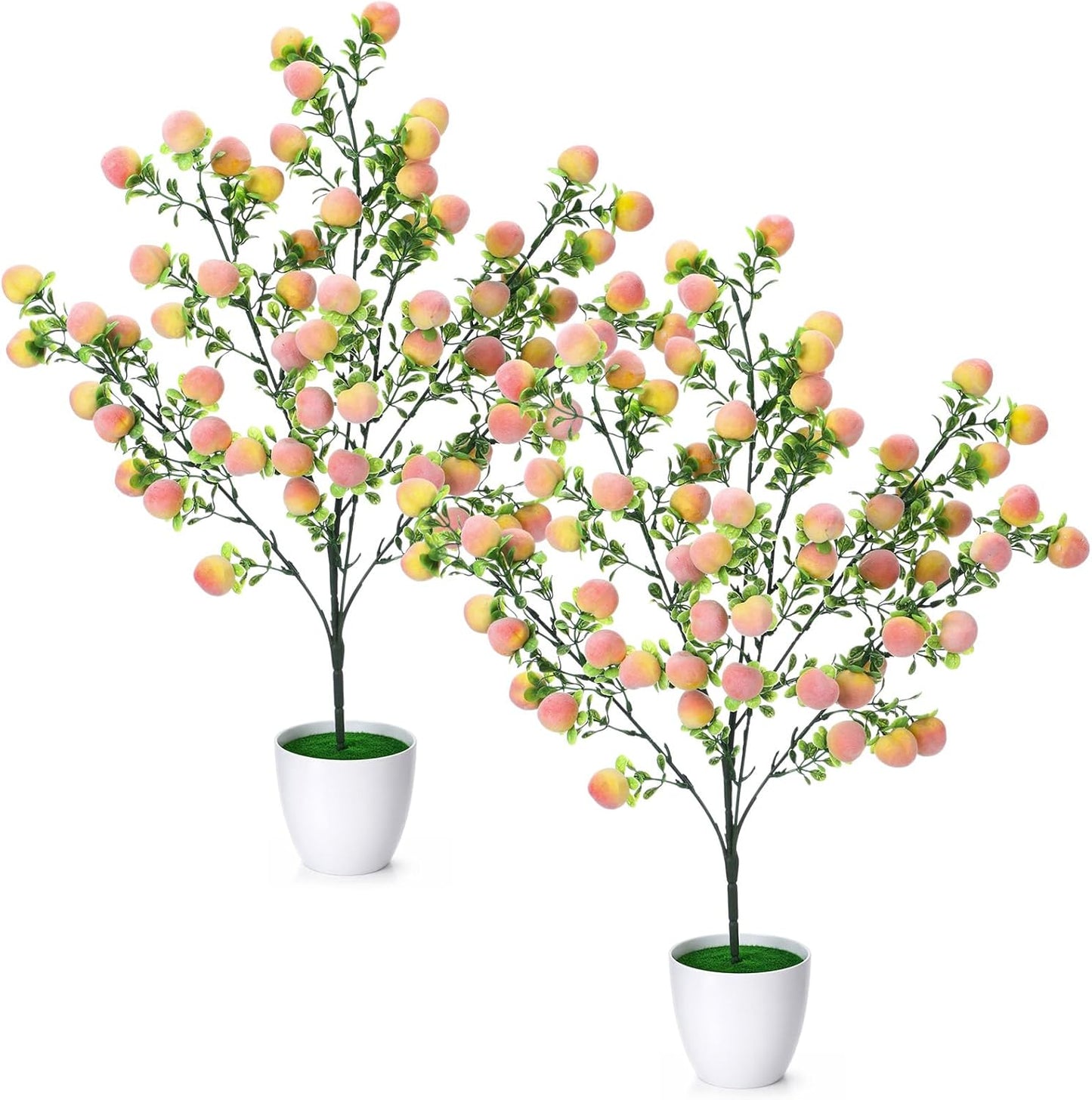 2 Pack Artificial Peach Potted Plants 21.65 Inches Fake Peach Tree Simulation Realistic Fruit Plant with Pot Faux Tree Indoor Decoration for Home Office Living Room Table Desk