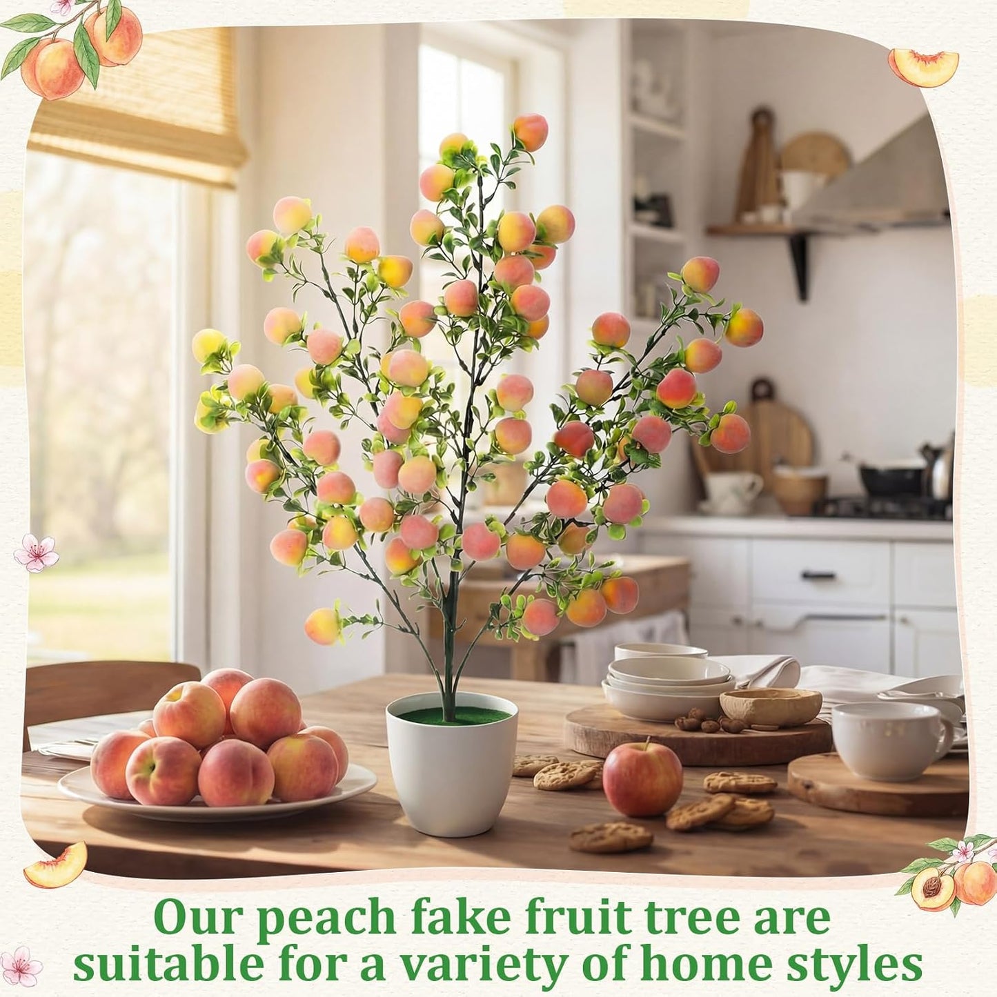 2 Pack Artificial Peach Potted Plants 21.65 Inches Fake Peach Tree Simulation Realistic Fruit Plant with Pot Faux Tree Indoor Decoration for Home Office Living Room Table Desk