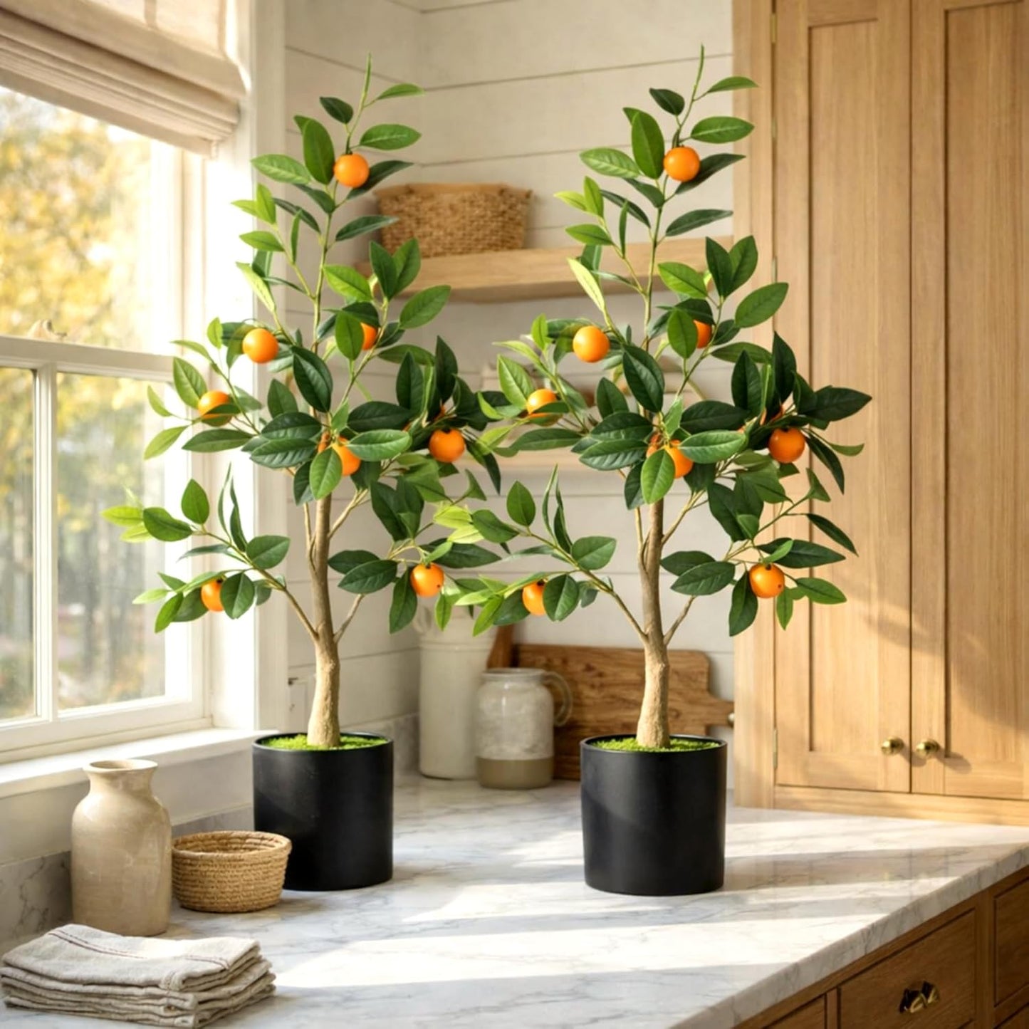 2 Pack Artificial Peach Potted Plants 21.65 Inches Fake Peach Tree Simulation Realistic Fruit Plant with Pot Faux Tree Indoor Decoration for Home Office Living Room Table Desk