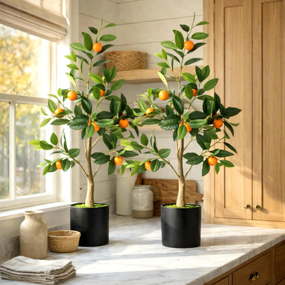 2 Pack Artificial Peach Potted Plants 21.65 Inches Fake Peach Tree Simulation Realistic Fruit Plant with Pot Faux Tree Indoor Decoration for Home Office Living Room Table Desk