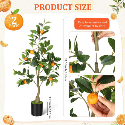 2 Pack Artificial Peach Potted Plants 21.65 Inches Fake Peach Tree Simulation Realistic Fruit Plant with Pot Faux Tree Indoor Decoration for Home Office Living Room Table Desk