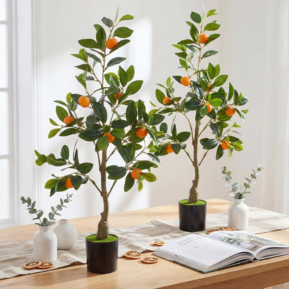 2 Pack Artificial Peach Potted Plants 21.65 Inches Fake Peach Tree Simulation Realistic Fruit Plant with Pot Faux Tree Indoor Decoration for Home Office Living Room Table Desk