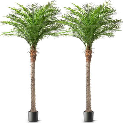 9ft Artificial Phoenix Palm Tree Tall Artificial Palm Trees with 21 Adjustable Leaves,Faux Phoenix Palm Plants for Outside Patio Pool Home Office Living Room Yard (2Pcs, 9ft)