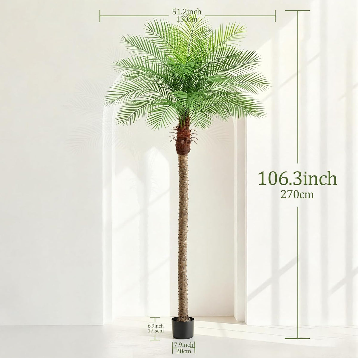 9ft Artificial Phoenix Palm Tree Tall Artificial Palm Trees with 21 Adjustable Leaves,Faux Phoenix Palm Plants for Outside Patio Pool Home Office Living Room Yard (2Pcs, 9ft)
