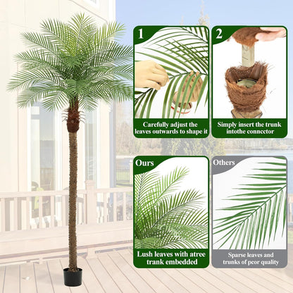 9ft Artificial Phoenix Palm Tree Tall Artificial Palm Trees with 21 Adjustable Leaves,Faux Phoenix Palm Plants for Outside Patio Pool Home Office Living Room Yard (2Pcs, 9ft)