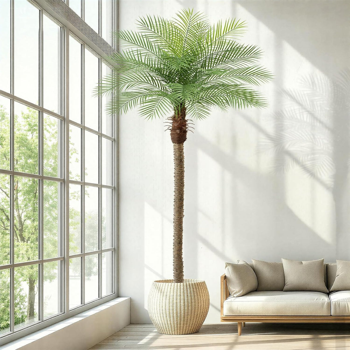 9ft Artificial Phoenix Palm Tree Tall Artificial Palm Trees with 21 Adjustable Leaves,Faux Phoenix Palm Plants for Outside Patio Pool Home Office Living Room Yard (2Pcs, 9ft)