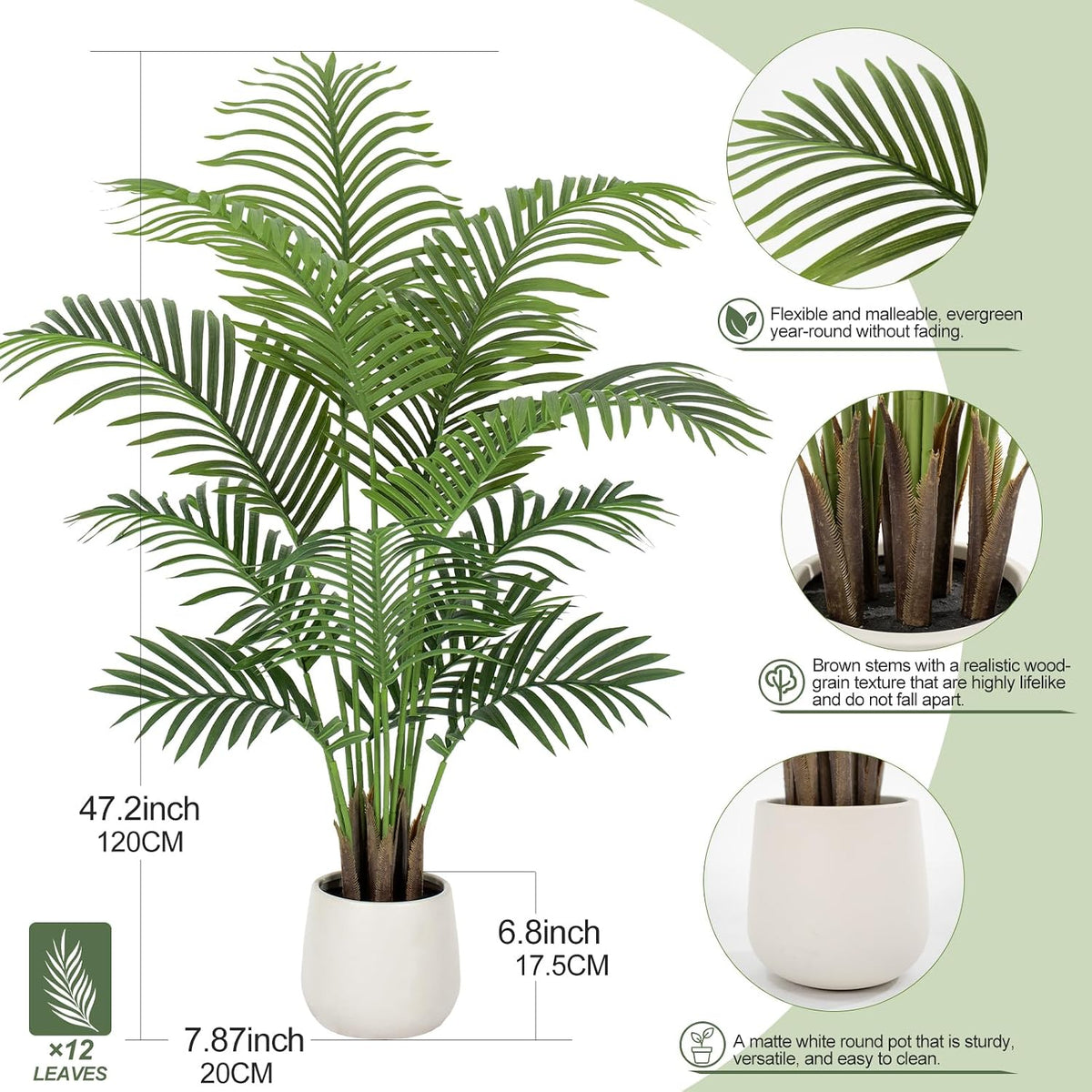 9ft Artificial Phoenix Palm Tree Tall Artificial Palm Trees with 21 Adjustable Leaves,Faux Phoenix Palm Plants for Outside Patio Pool Home Office Living Room Yard (2Pcs, 9ft)