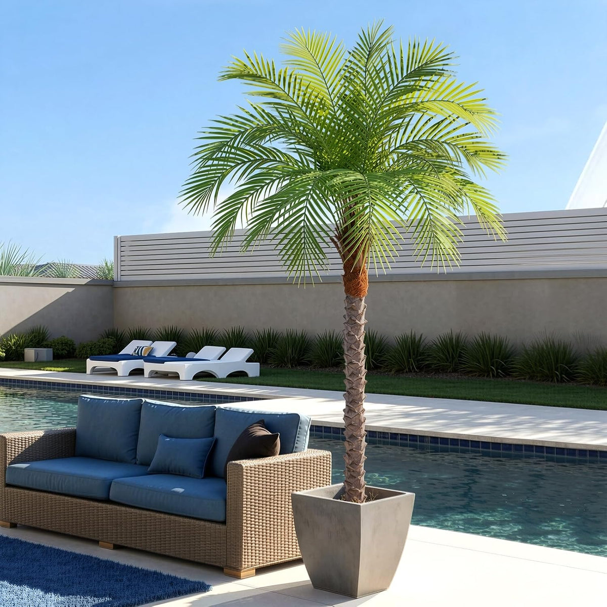 9ft Artificial Phoenix Palm Tree Tall Artificial Palm Trees with 21 Adjustable Leaves,Faux Phoenix Palm Plants for Outside Patio Pool Home Office Living Room Yard (2Pcs, 9ft)