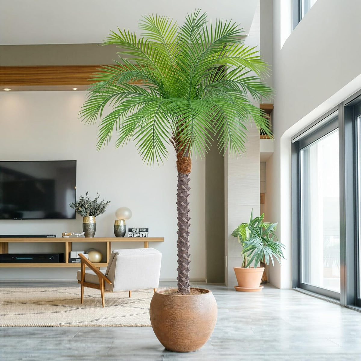 9ft Artificial Phoenix Palm Tree Tall Artificial Palm Trees with 21 Adjustable Leaves,Faux Phoenix Palm Plants for Outside Patio Pool Home Office Living Room Yard (2Pcs, 9ft)