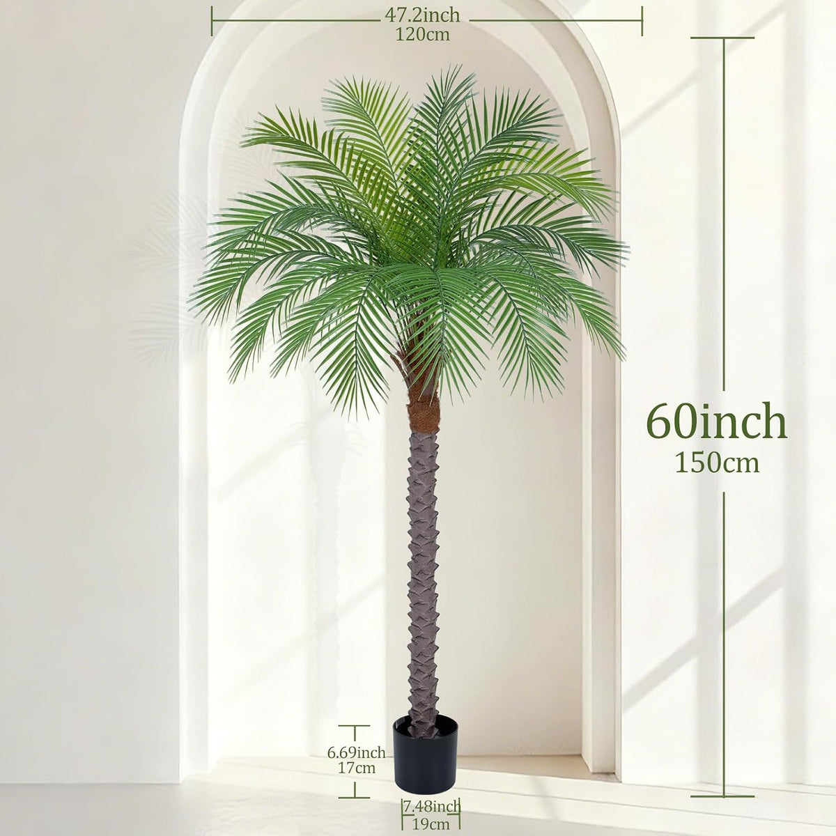 9ft Artificial Phoenix Palm Tree Tall Artificial Palm Trees with 21 Adjustable Leaves,Faux Phoenix Palm Plants for Outside Patio Pool Home Office Living Room Yard (2Pcs, 9ft)