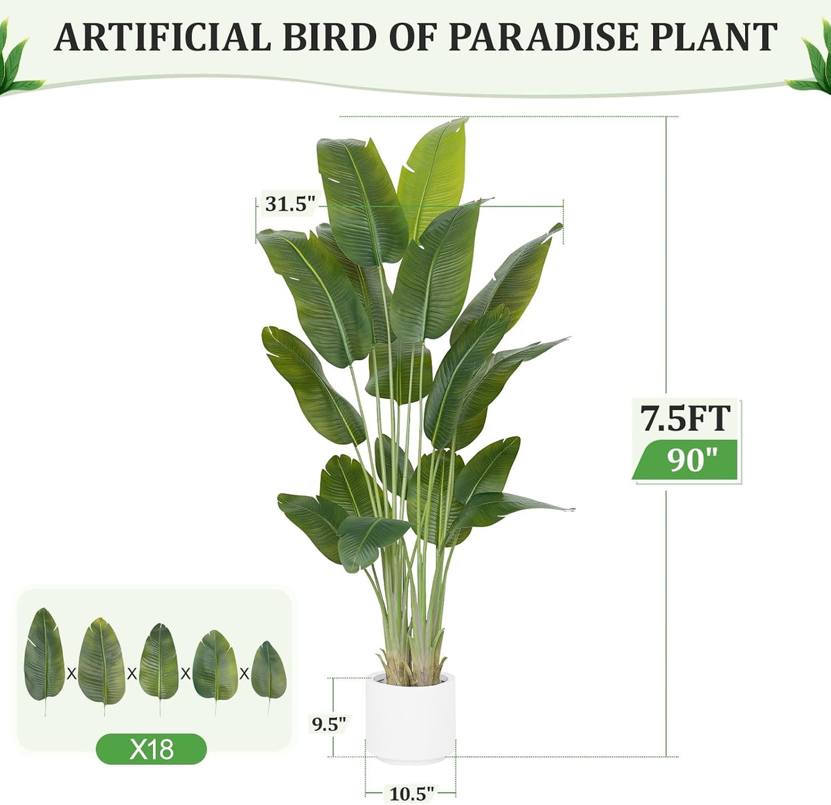 9ft Artificial Phoenix Palm Tree Tall Artificial Palm Trees with 21 Adjustable Leaves,Faux Phoenix Palm Plants for Outside Patio Pool Home Office Living Room Yard (2Pcs, 9ft)