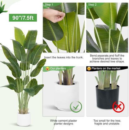 9ft Artificial Phoenix Palm Tree Tall Artificial Palm Trees with 21 Adjustable Leaves,Faux Phoenix Palm Plants for Outside Patio Pool Home Office Living Room Yard (2Pcs, 9ft)