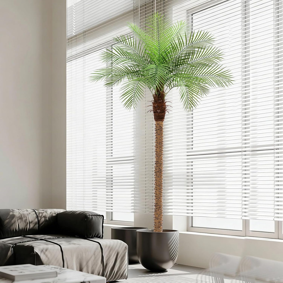 9ft Artificial Phoenix Palm Tree Tall Artificial Palm Trees with 21 Adjustable Leaves,Faux Phoenix Palm Plants for Outside Patio Pool Home Office Living Room Yard (2Pcs, 9ft)