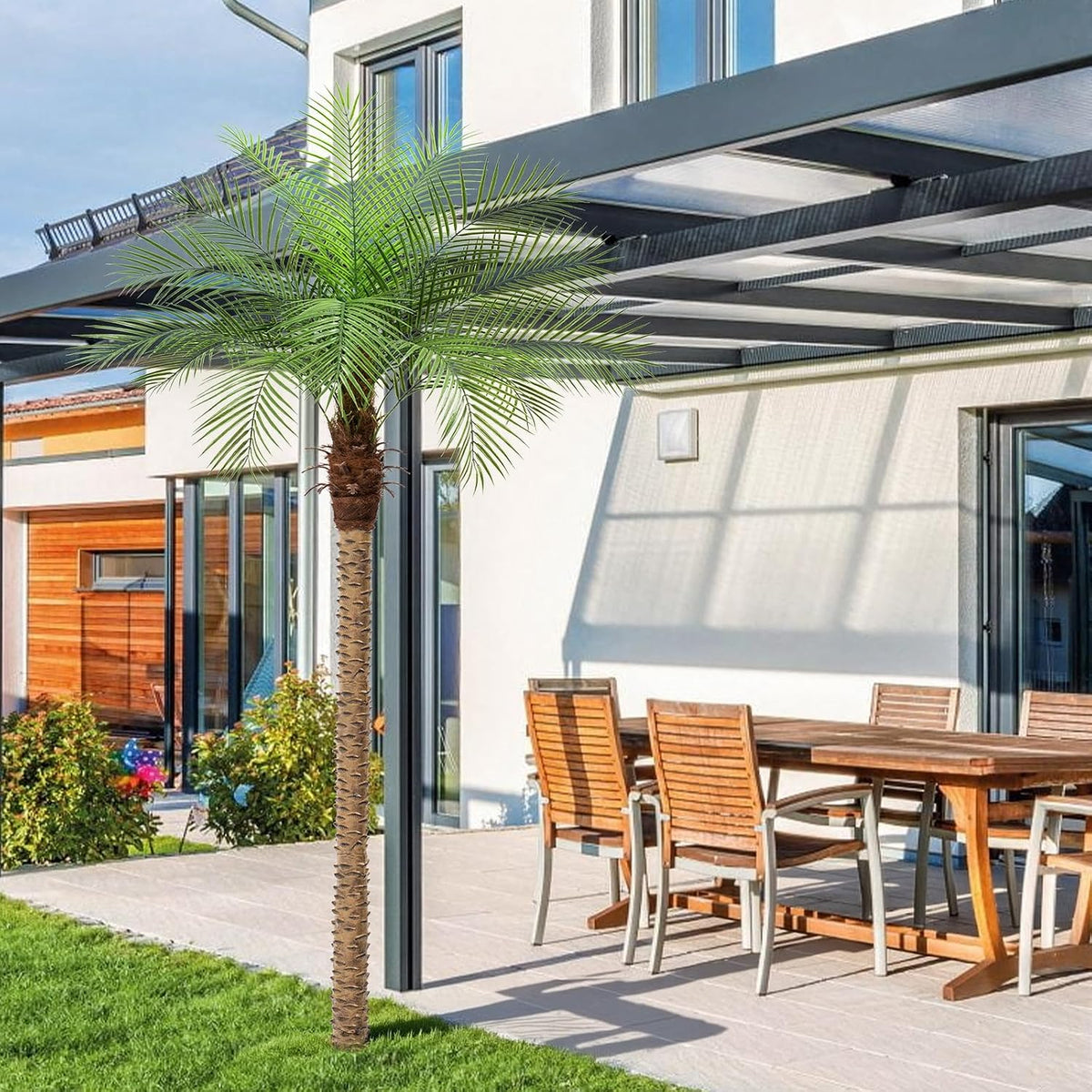 9ft Artificial Phoenix Palm Tree Tall Artificial Palm Trees with 21 Adjustable Leaves,Faux Phoenix Palm Plants for Outside Patio Pool Home Office Living Room Yard (2Pcs, 9ft)