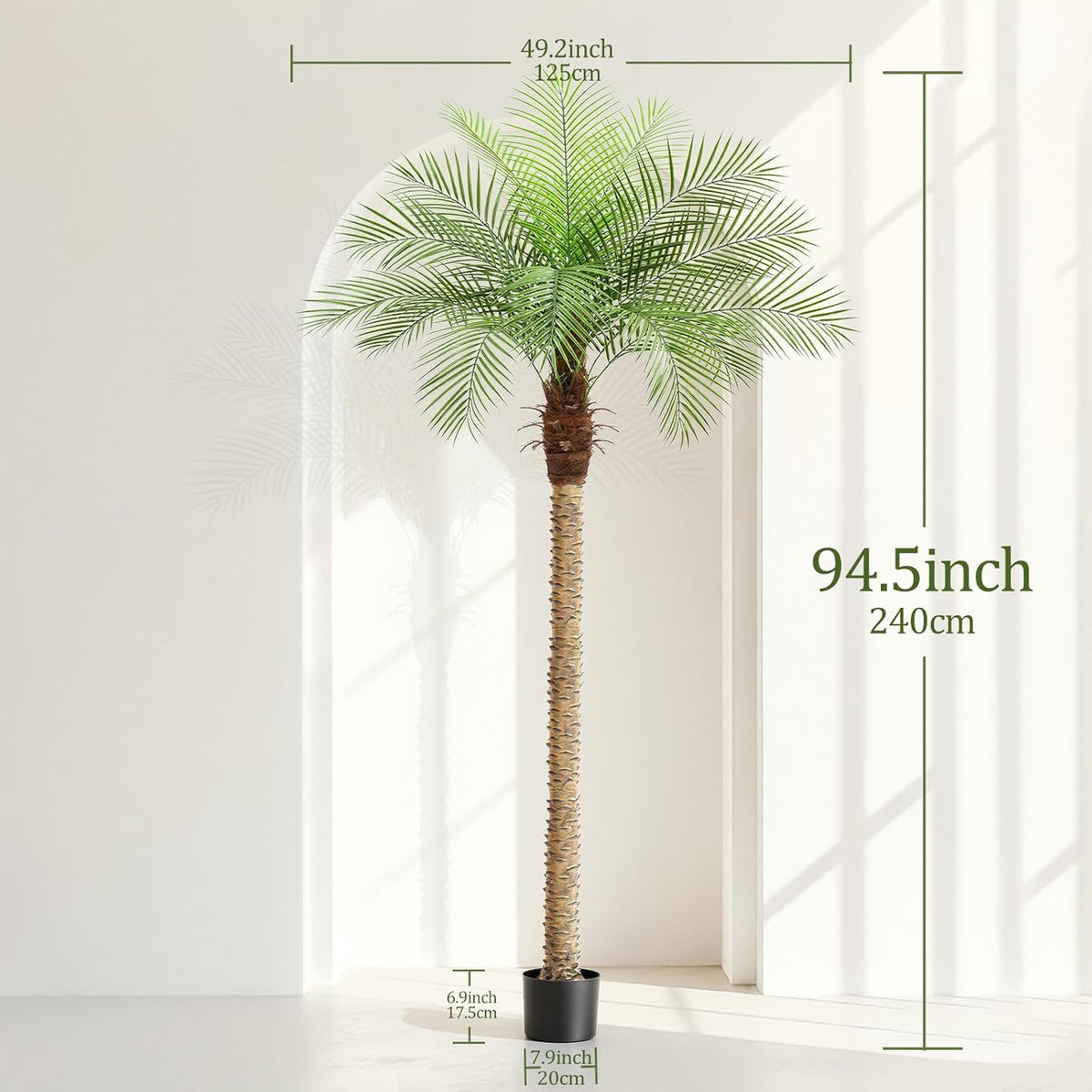 9ft Artificial Phoenix Palm Tree Tall Artificial Palm Trees with 21 Adjustable Leaves,Faux Phoenix Palm Plants for Outside Patio Pool Home Office Living Room Yard (2Pcs, 9ft)