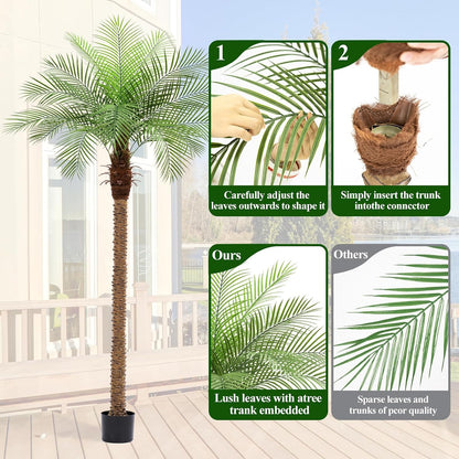 9ft Artificial Phoenix Palm Tree Tall Artificial Palm Trees with 21 Adjustable Leaves,Faux Phoenix Palm Plants for Outside Patio Pool Home Office Living Room Yard (2Pcs, 9ft)