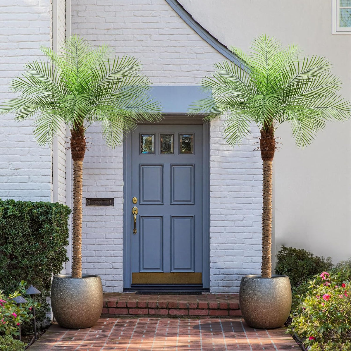 9ft Artificial Phoenix Palm Tree Tall Artificial Palm Trees with 21 Adjustable Leaves,Faux Phoenix Palm Plants for Outside Patio Pool Home Office Living Room Yard (2Pcs, 9ft)