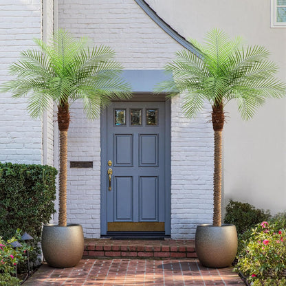 9ft Artificial Phoenix Palm Tree Tall Artificial Palm Trees with 21 Adjustable Leaves,Faux Phoenix Palm Plants for Outside Patio Pool Home Office Living Room Yard (2Pcs, 9ft)