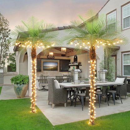 9ft Artificial Phoenix Palm Tree Tall Artificial Palm Trees with 21 Adjustable Leaves,Faux Phoenix Palm Plants for Outside Patio Pool Home Office Living Room Yard (2Pcs, 9ft)