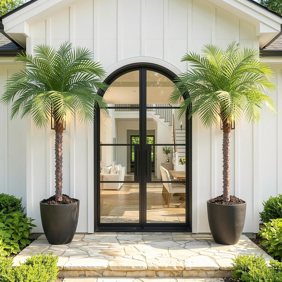 9ft Artificial Phoenix Palm Tree Tall Artificial Palm Trees with 21 Adjustable Leaves,Faux Phoenix Palm Plants for Outside Patio Pool Home Office Living Room Yard (2Pcs, 9ft)