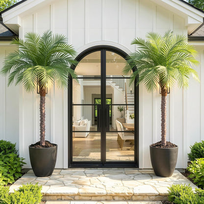 9ft Artificial Phoenix Palm Tree Tall Artificial Palm Trees with 21 Adjustable Leaves,Faux Phoenix Palm Plants for Outside Patio Pool Home Office Living Room Yard (2Pcs, 9ft)