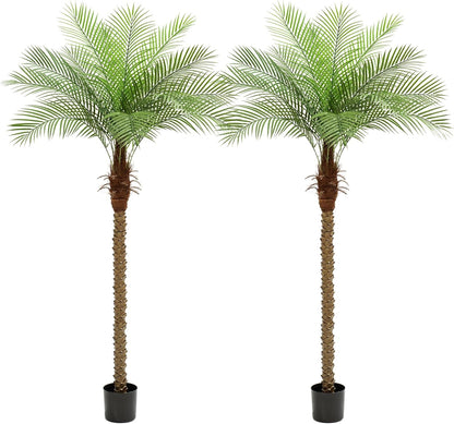 9ft Artificial Phoenix Palm Tree Tall Artificial Palm Trees with 21 Adjustable Leaves,Faux Phoenix Palm Plants for Outside Patio Pool Home Office Living Room Yard (2Pcs, 9ft)