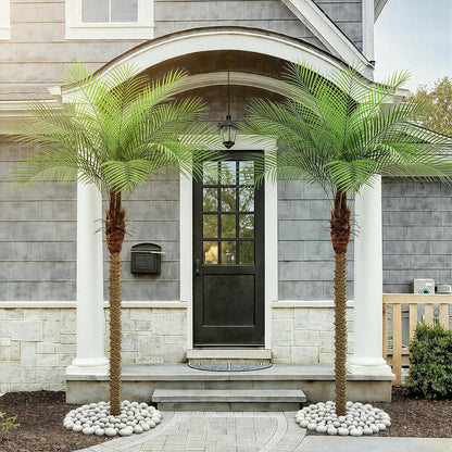 9ft Artificial Phoenix Palm Tree Tall Artificial Palm Trees with 21 Adjustable Leaves,Faux Phoenix Palm Plants for Outside Patio Pool Home Office Living Room Yard (2Pcs, 9ft)
