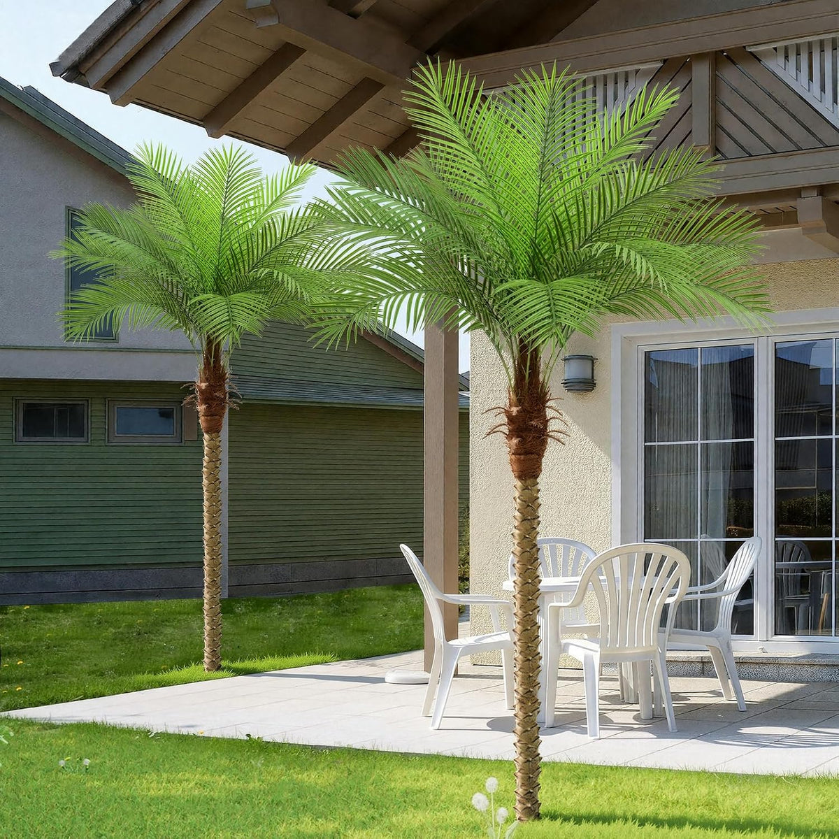 9ft Artificial Phoenix Palm Tree Tall Artificial Palm Trees with 21 Adjustable Leaves,Faux Phoenix Palm Plants for Outside Patio Pool Home Office Living Room Yard (2Pcs, 9ft)