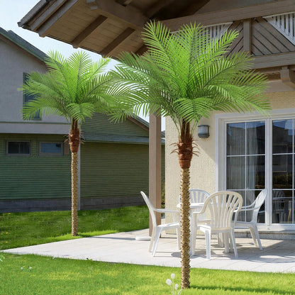9ft Artificial Phoenix Palm Tree Tall Artificial Palm Trees with 21 Adjustable Leaves,Faux Phoenix Palm Plants for Outside Patio Pool Home Office Living Room Yard (2Pcs, 9ft)