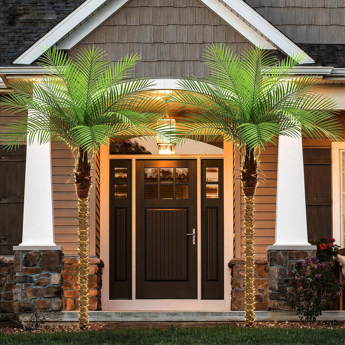 9ft Artificial Phoenix Palm Tree Tall Artificial Palm Trees with 21 Adjustable Leaves,Faux Phoenix Palm Plants for Outside Patio Pool Home Office Living Room Yard (2Pcs, 9ft)